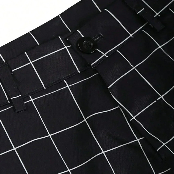 Black Preppy Mens Plaid Print Slant Pocket Suit Pants - Picture 4 of 4